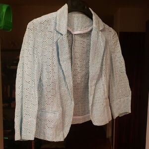 Women's Light Blue Eyelet Jacket,cotton